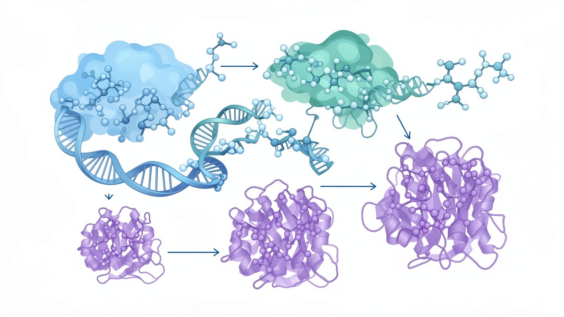 AI-generated biological pathway showing transcription, mRNA, and protein folding